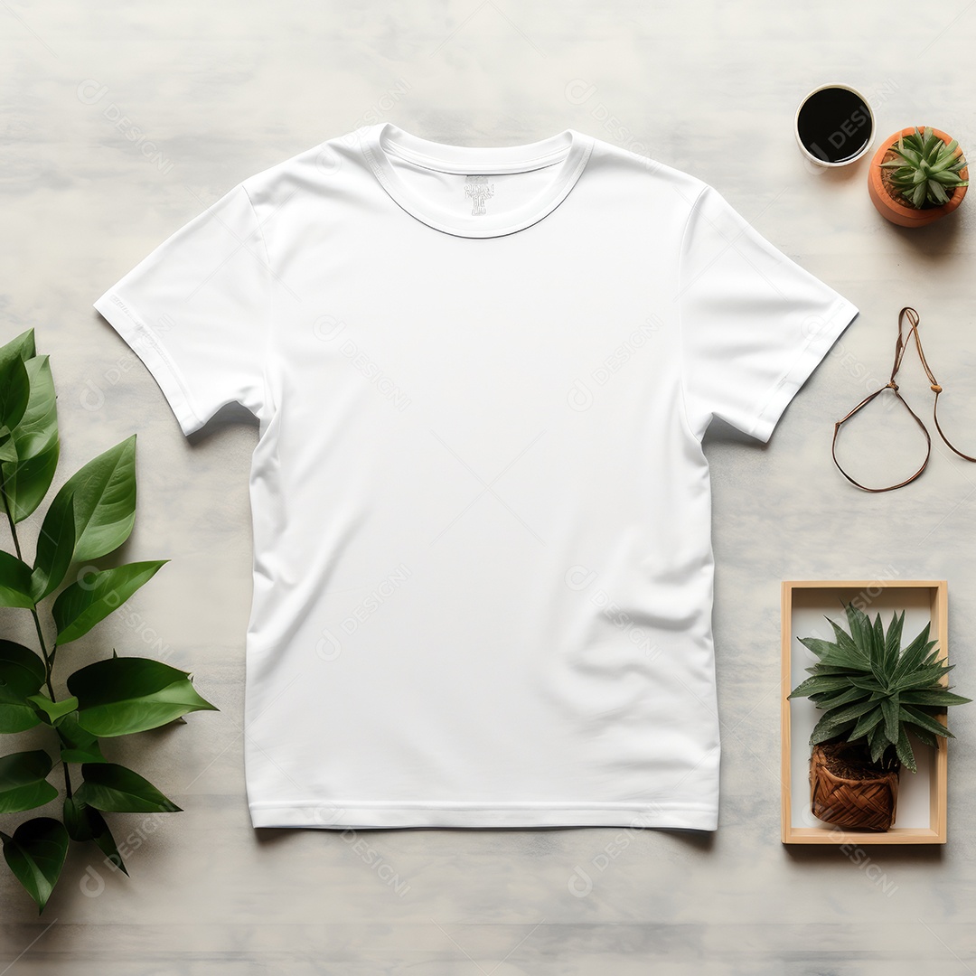 Maquete de camiseta em branco. Vista superior da camisa em branco do modelo. fundo com moldura de composição.