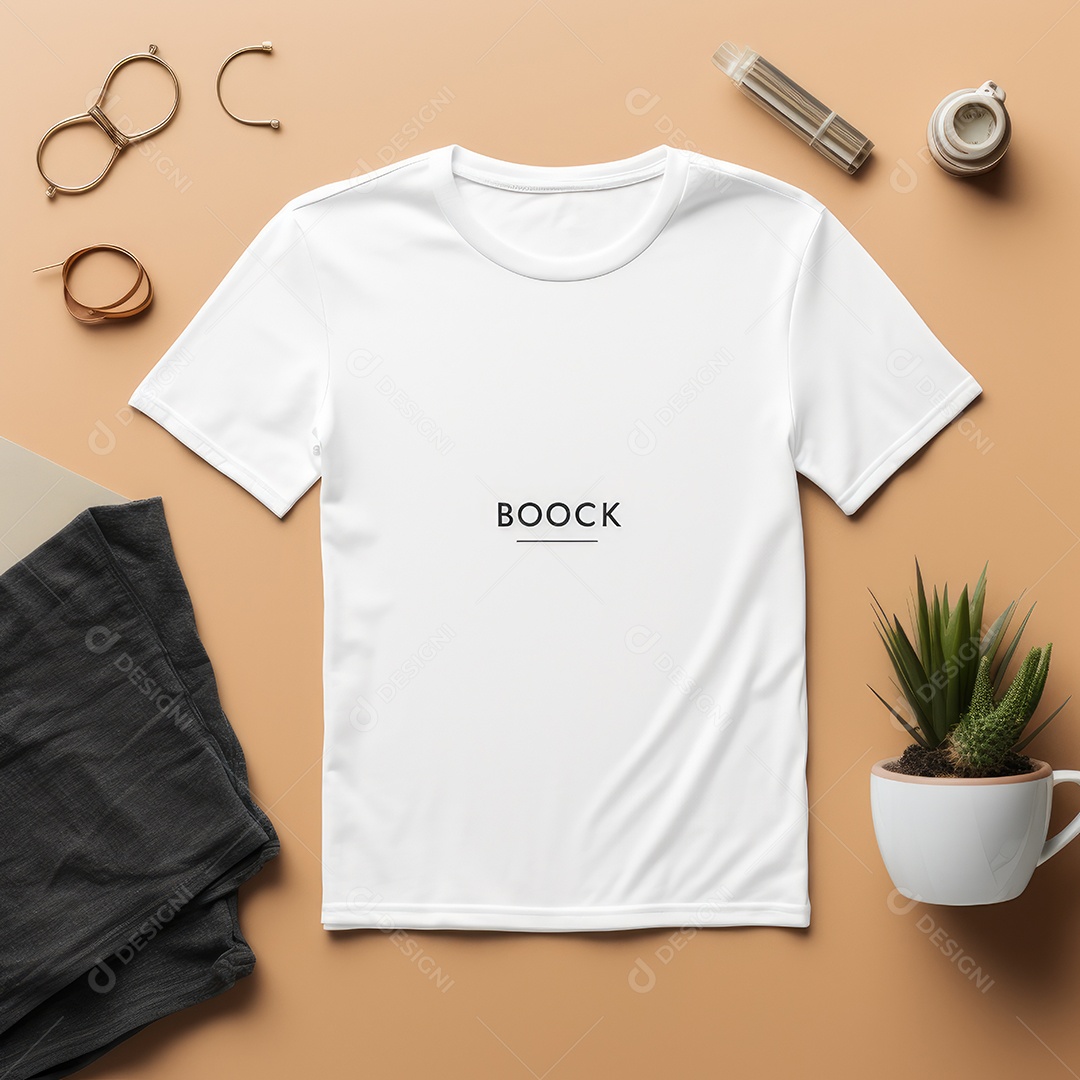 Maquete de camiseta em branco. Vista superior da camisa em branco do modelo. fundo com moldura de composição.