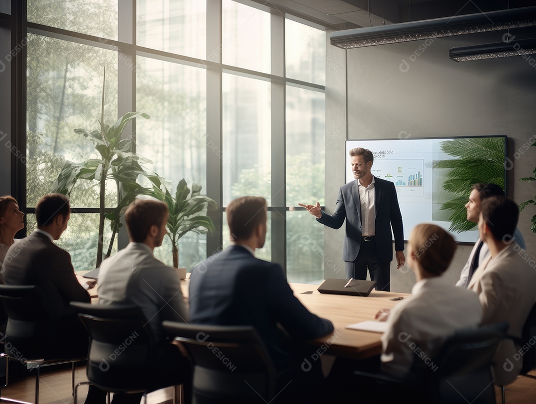 Apresentação de negócios, empresário fazendo uma apresentação no escritório