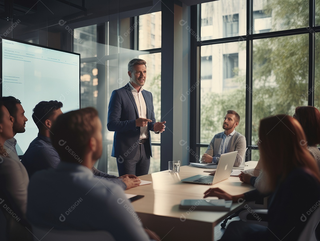Apresentação de negócios, empresário fazendo uma apresentação no escritório