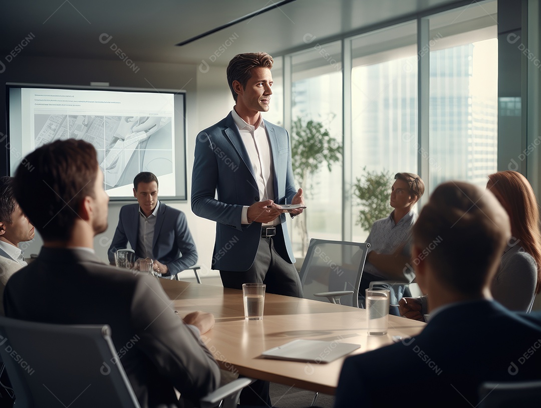Apresentação de negócios, empresário fazendo uma apresentação no escritório