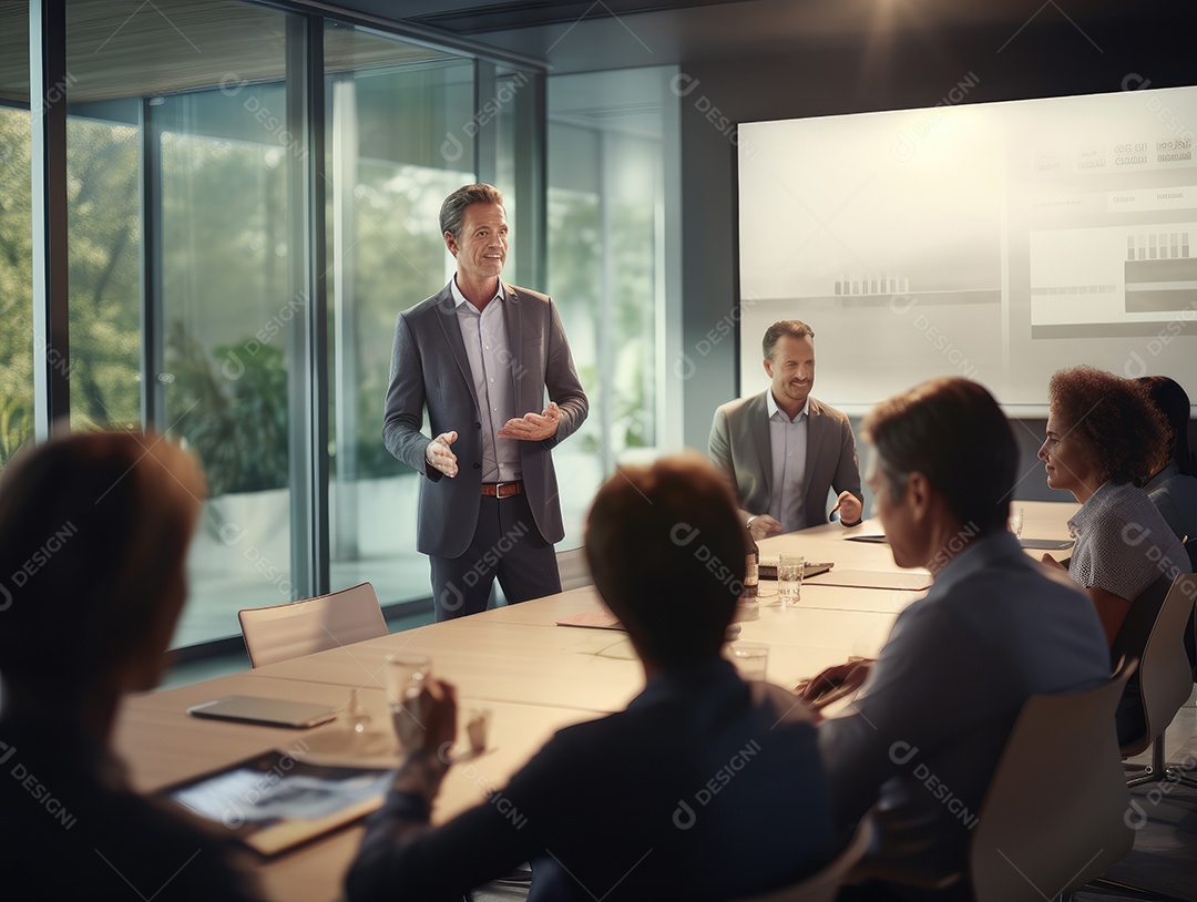Apresentação de negócios, empresário fazendo uma apresentação no escritório