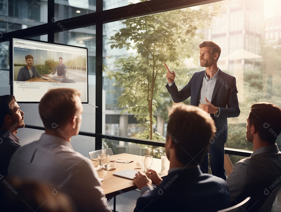 Apresentação de negócios, empresário fazendo uma apresentação no escritório