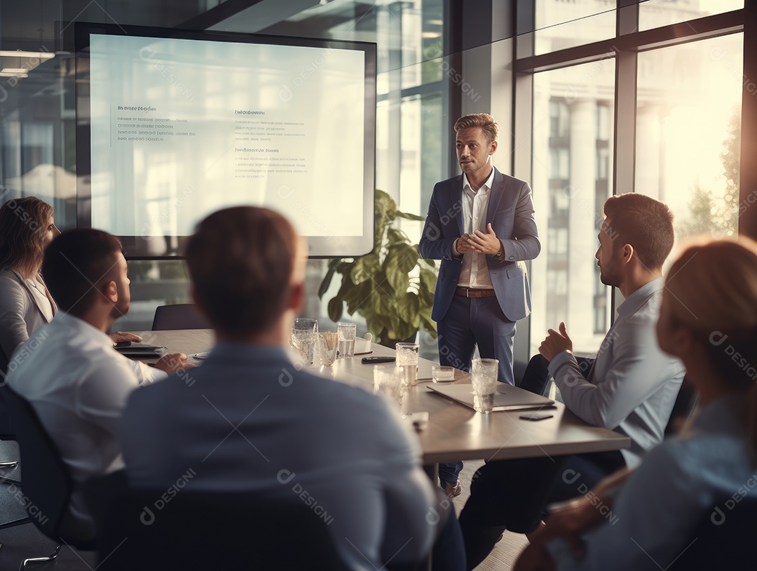 Apresentação de negócios, empresário fazendo uma apresentação no escritório