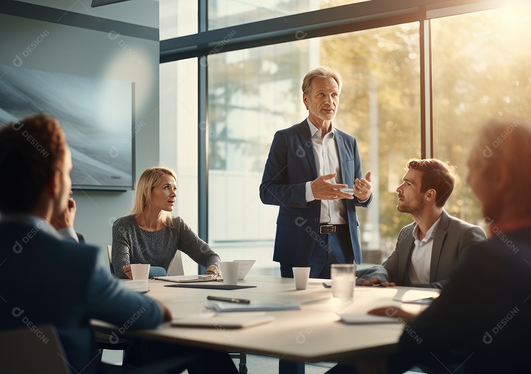 Apresentação de negócios, empresário fazendo uma apresentação no escritório