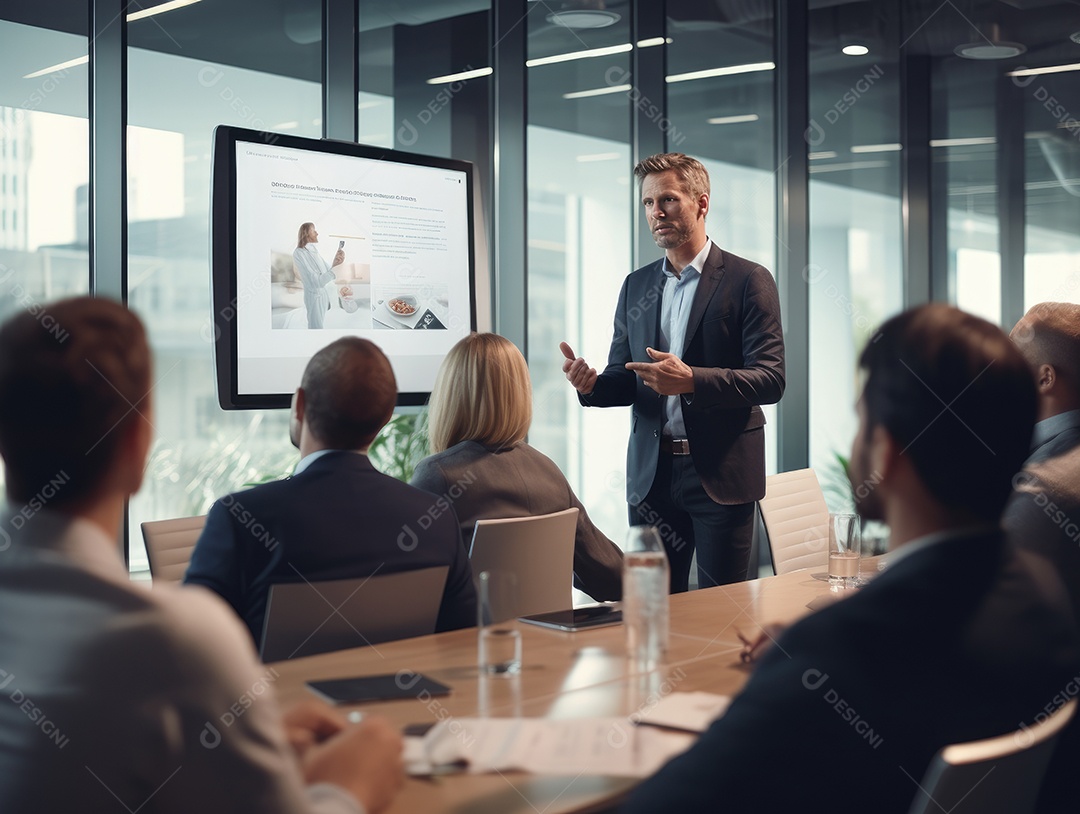 Apresentação de negócios, empresário fazendo uma apresentação no escritório