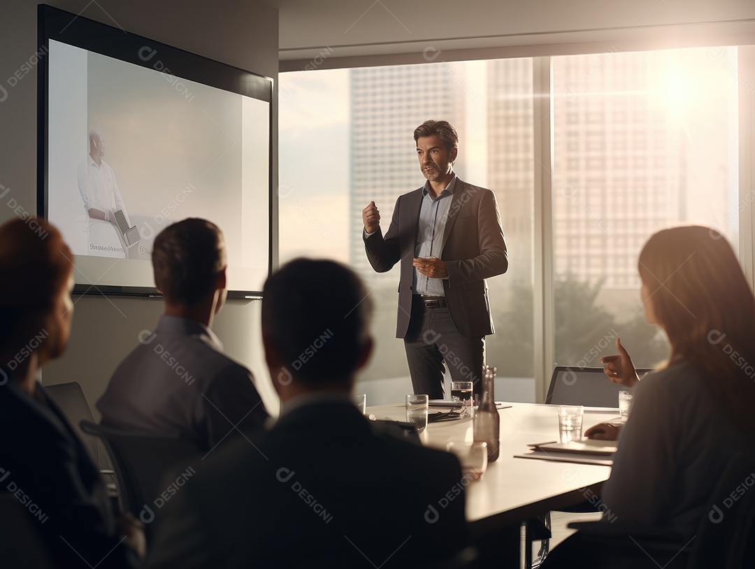 Apresentação de negócios, empresário fazendo uma apresentação no escritório