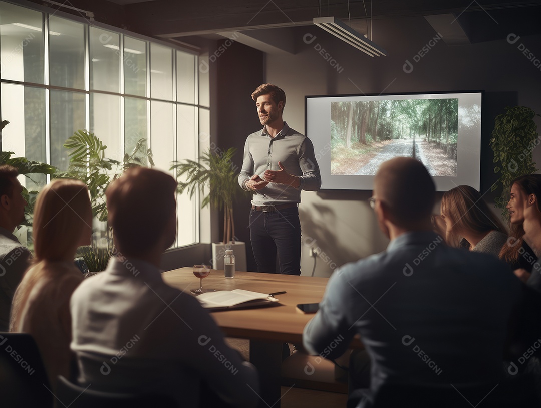 Apresentação de negócios, empresário fazendo uma apresentação no escritório