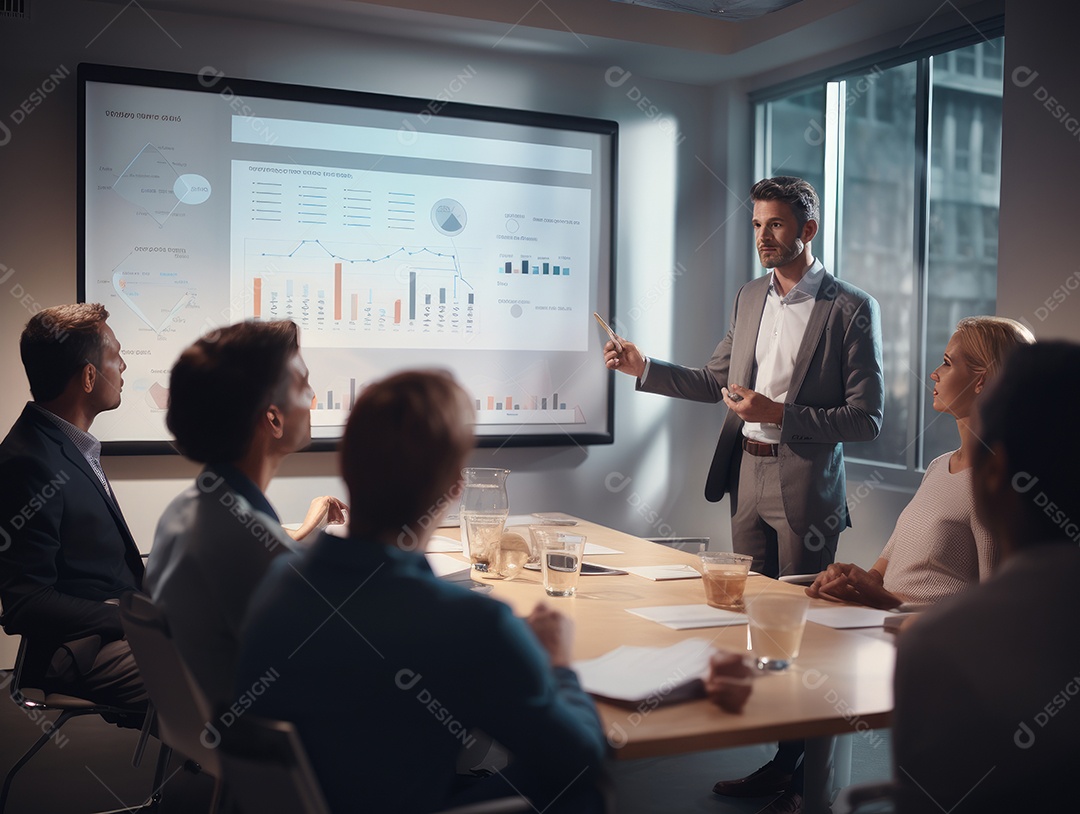 Apresentação de negócios, empresário fazendo uma apresentação no escritório