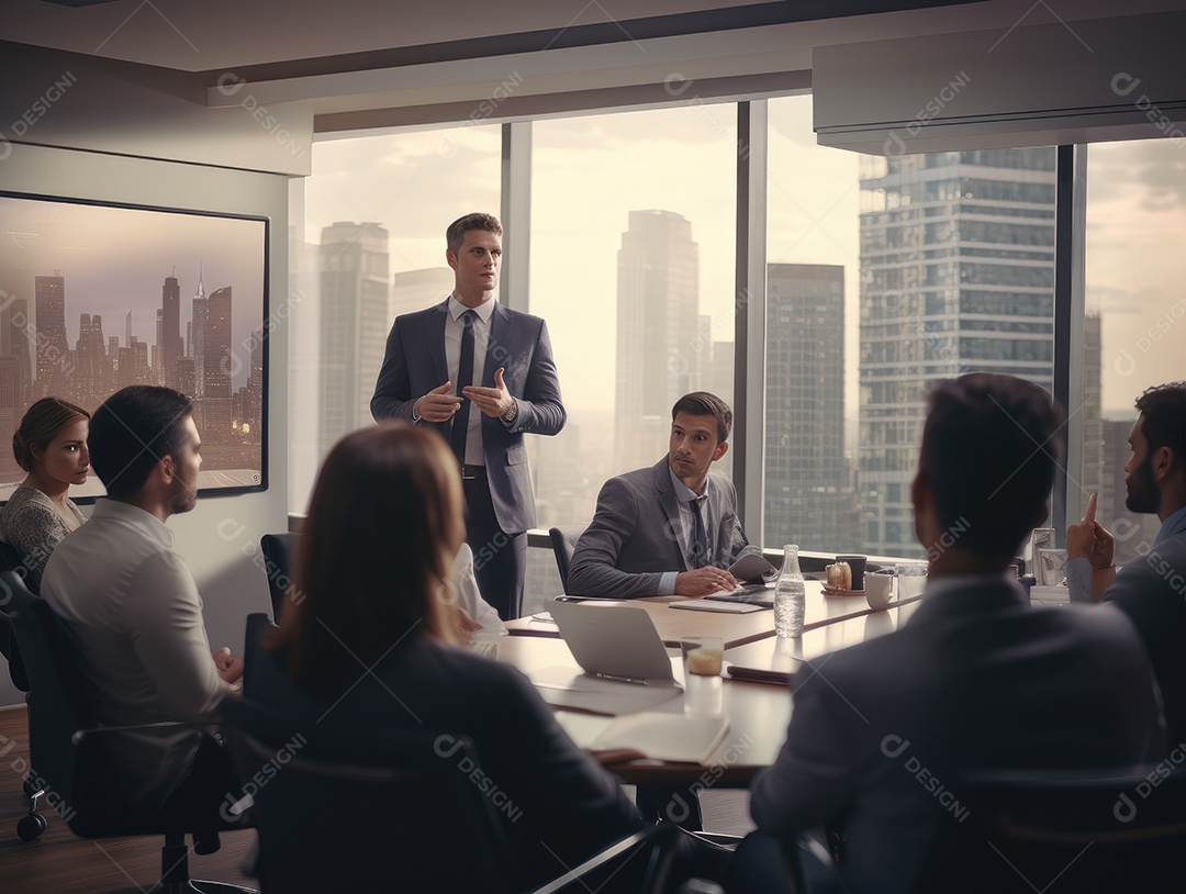 Apresentação de negócios, empresário fazendo uma apresentação no escritório