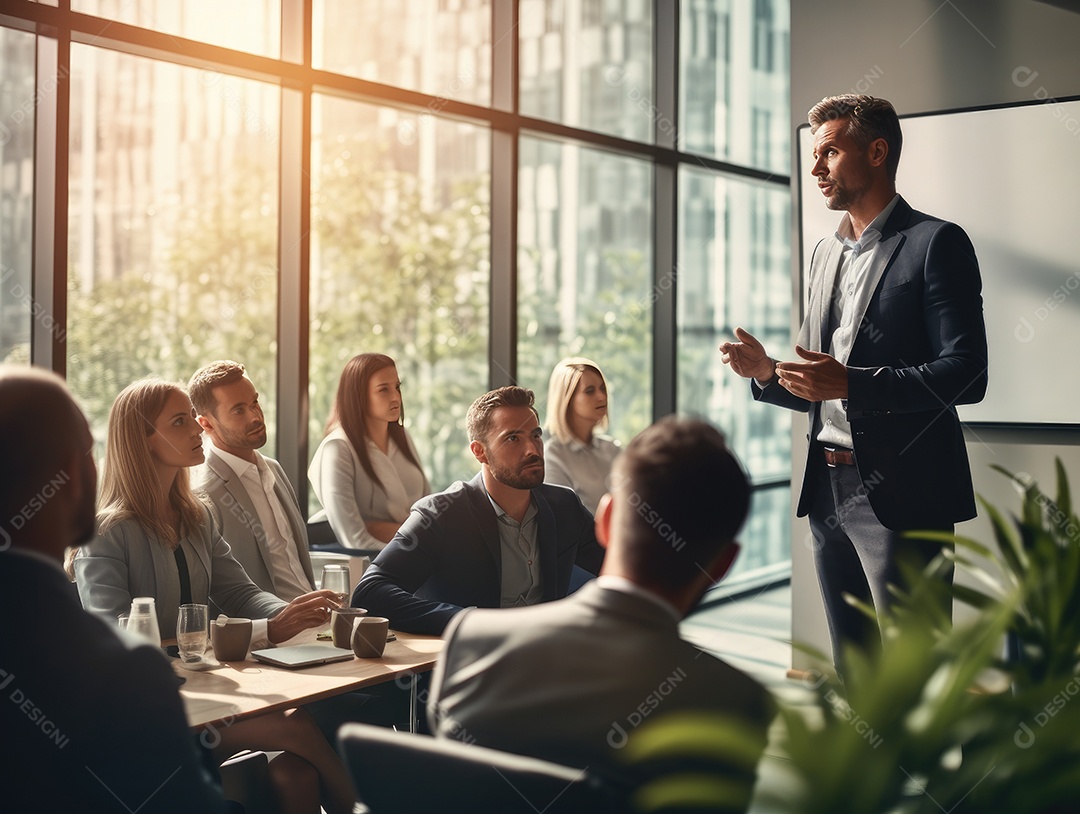 Apresentação de negócios, empresário fazendo uma apresentação no escritório