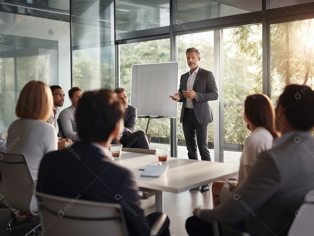 Apresentação de negócios, empresário fazendo uma apresentação no escritório