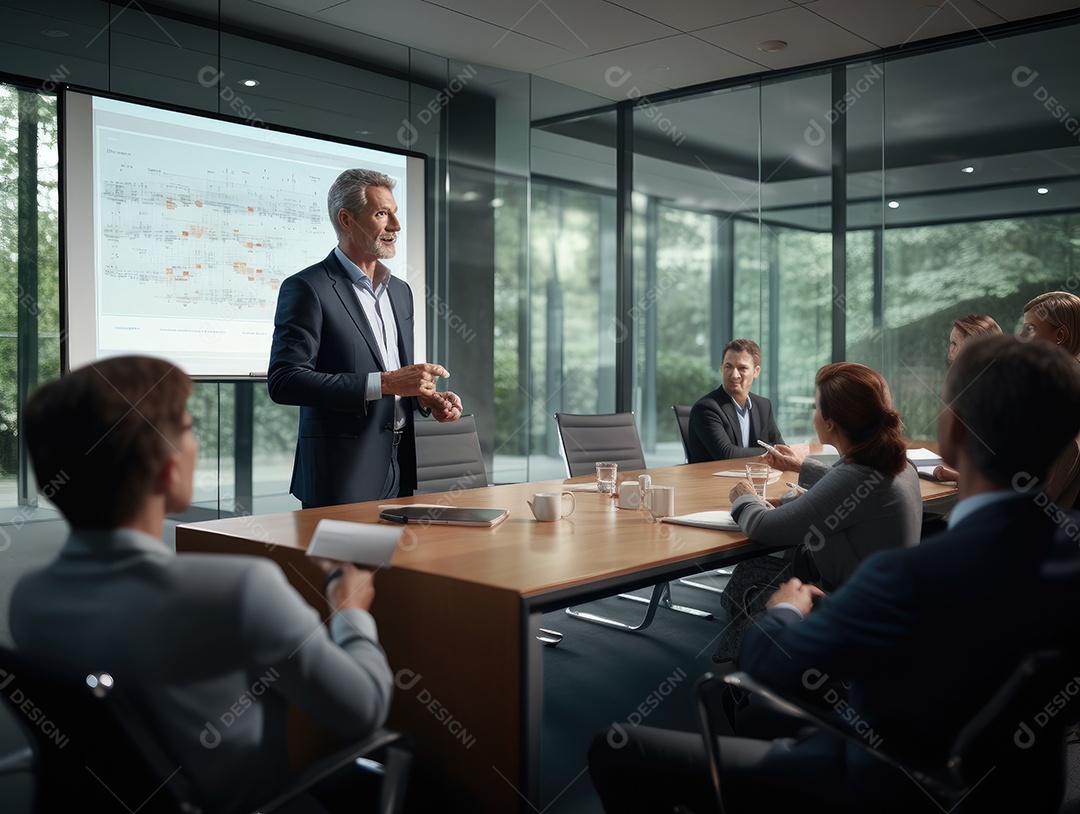Apresentação de negócios, empresário fazendo uma apresentação no escritório