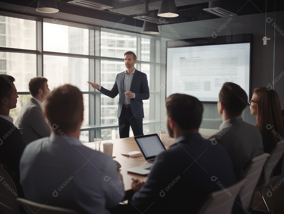 Apresentação de negócios, empresário fazendo uma apresentação no escritório