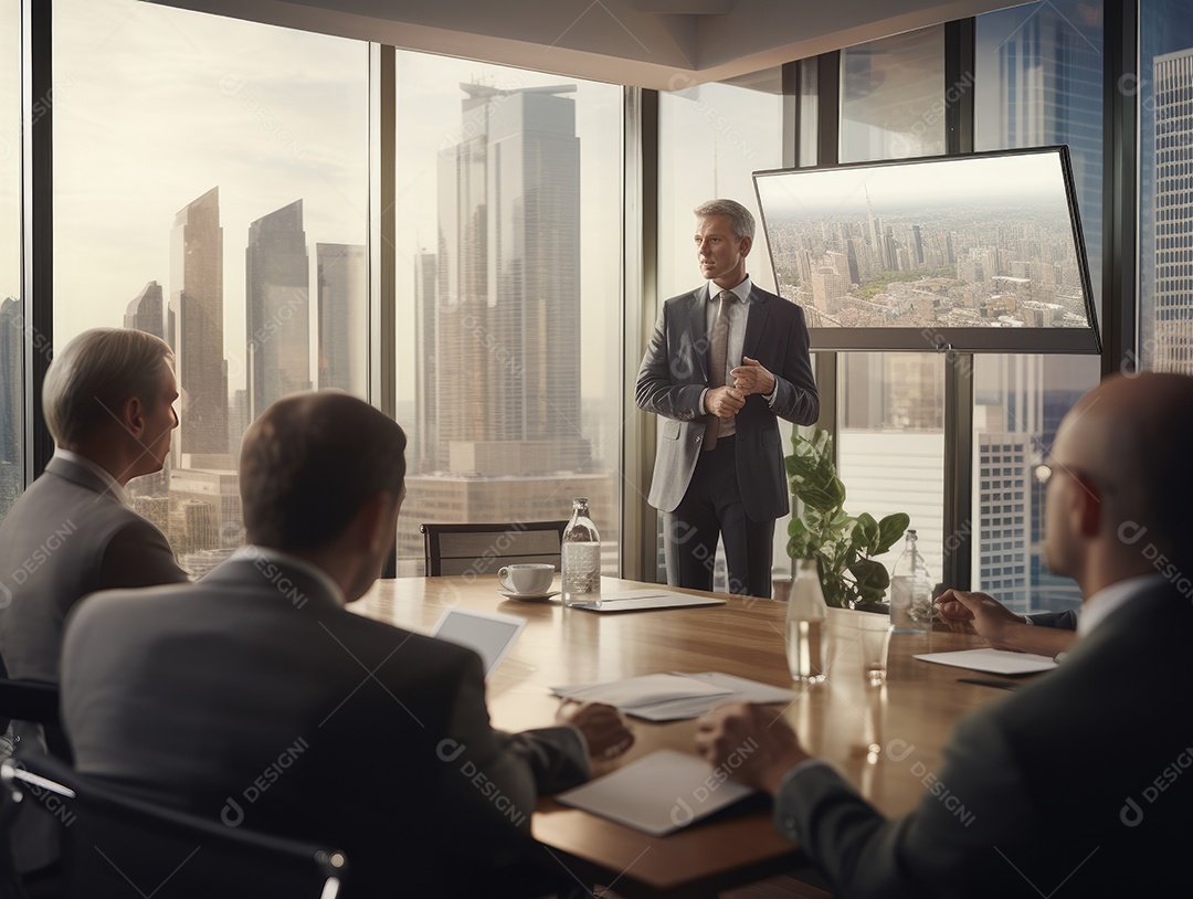 Apresentação de negócios, empresário fazendo uma apresentação no escritório