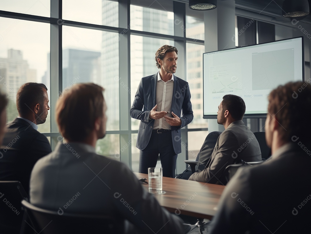Apresentação de negócios, empresário fazendo uma apresentação no escritório