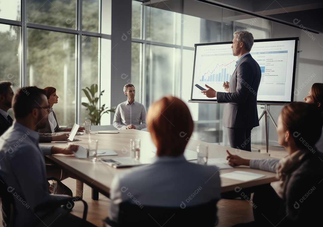 Apresentação de negócios, empresário fazendo uma apresentação no escritório
