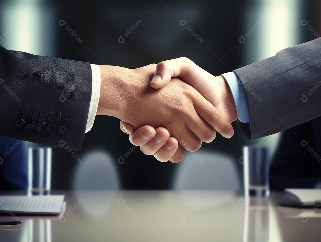 Dois empresários apertando as mãos com fundo de documento. negócio