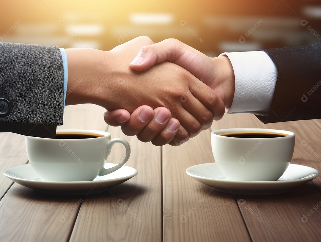 Dois empresários apertando as mãos com fundo de documento. negócio