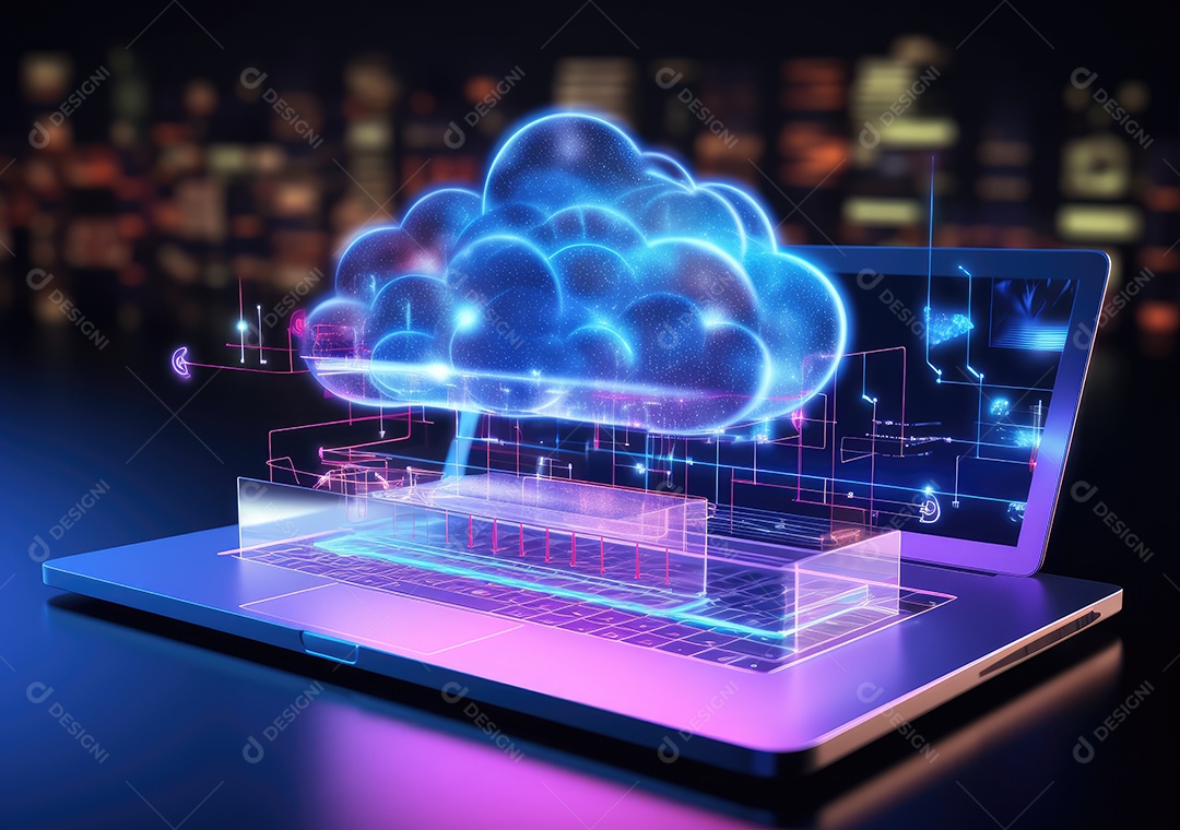 Luz de néon mostrando computação em nuvem no computador tablet. luz de néon mostrando computação em nuvem no computador tablet.