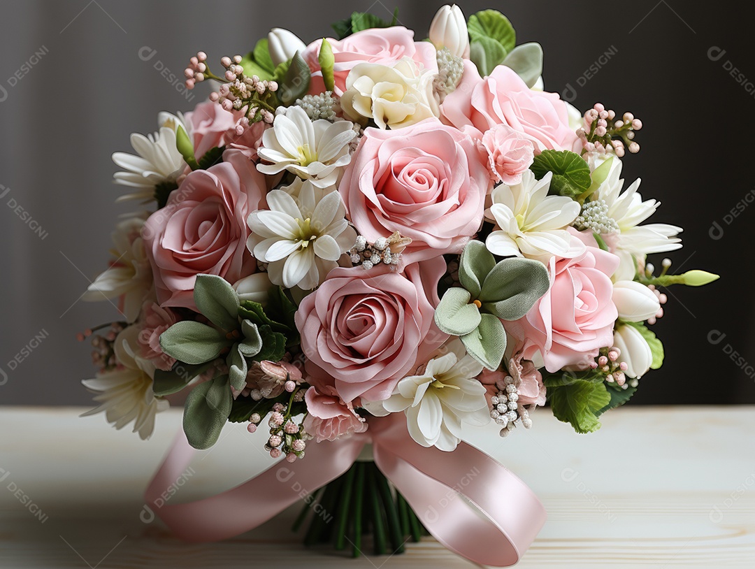 Buquê de flores sobre uma mesa de madeira