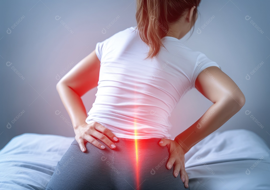 Esta cama não é confortável para mim. mulher segurando suas costas dolorosas.