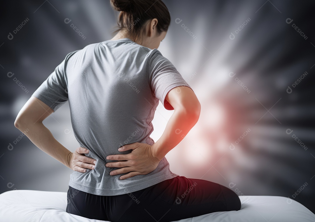 Esta cama não é confortável para mim. mulher segurando suas costas dolorosas.