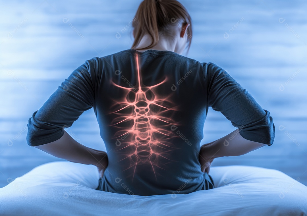 Esta cama não é confortável para mim. mulher segurando suas costas dolorosas.