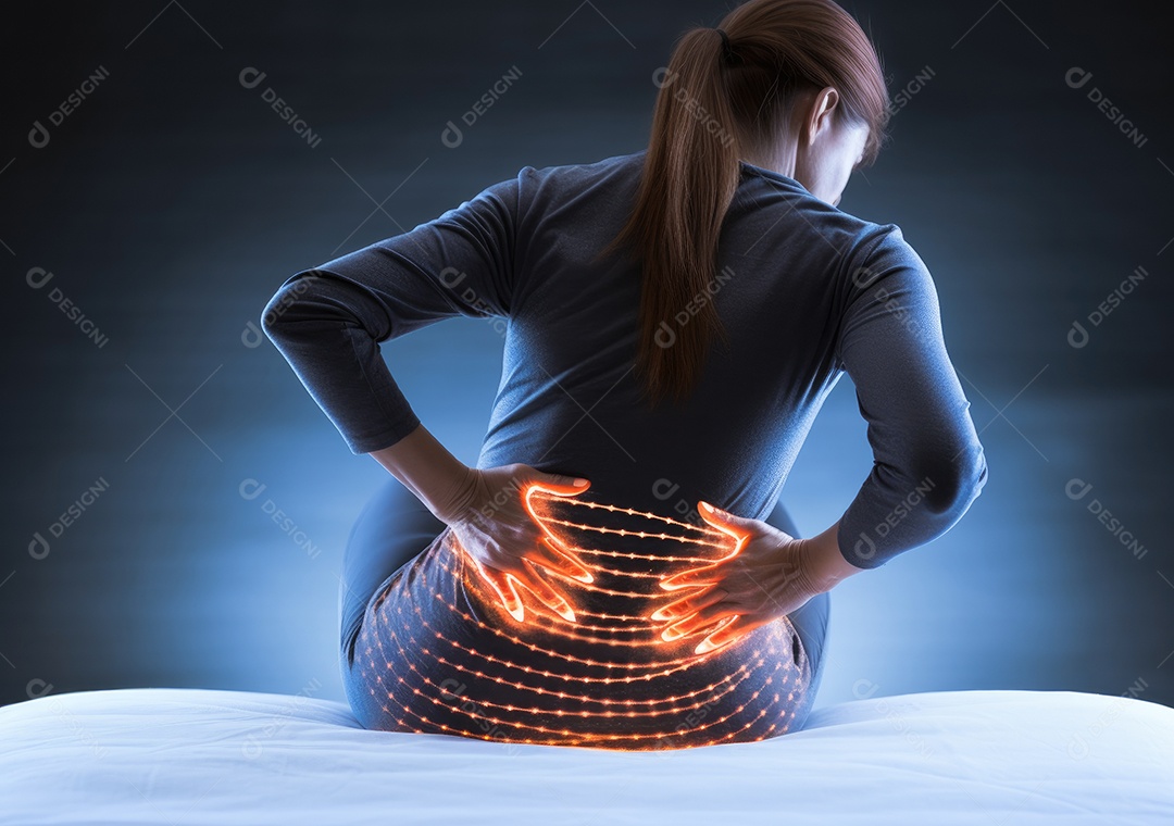 Esta cama não é confortável para mim. mulher segurando suas costas dolorosas.