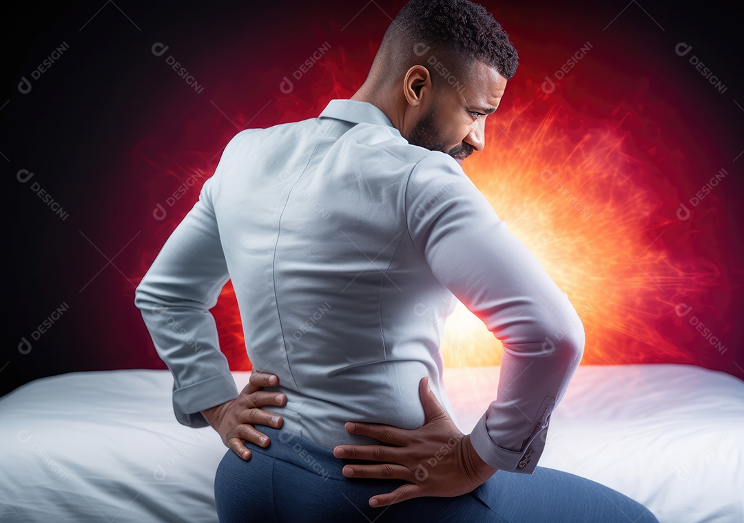 Esta cama não é confortável para mim. mulher segurando suas costas dolorosas.