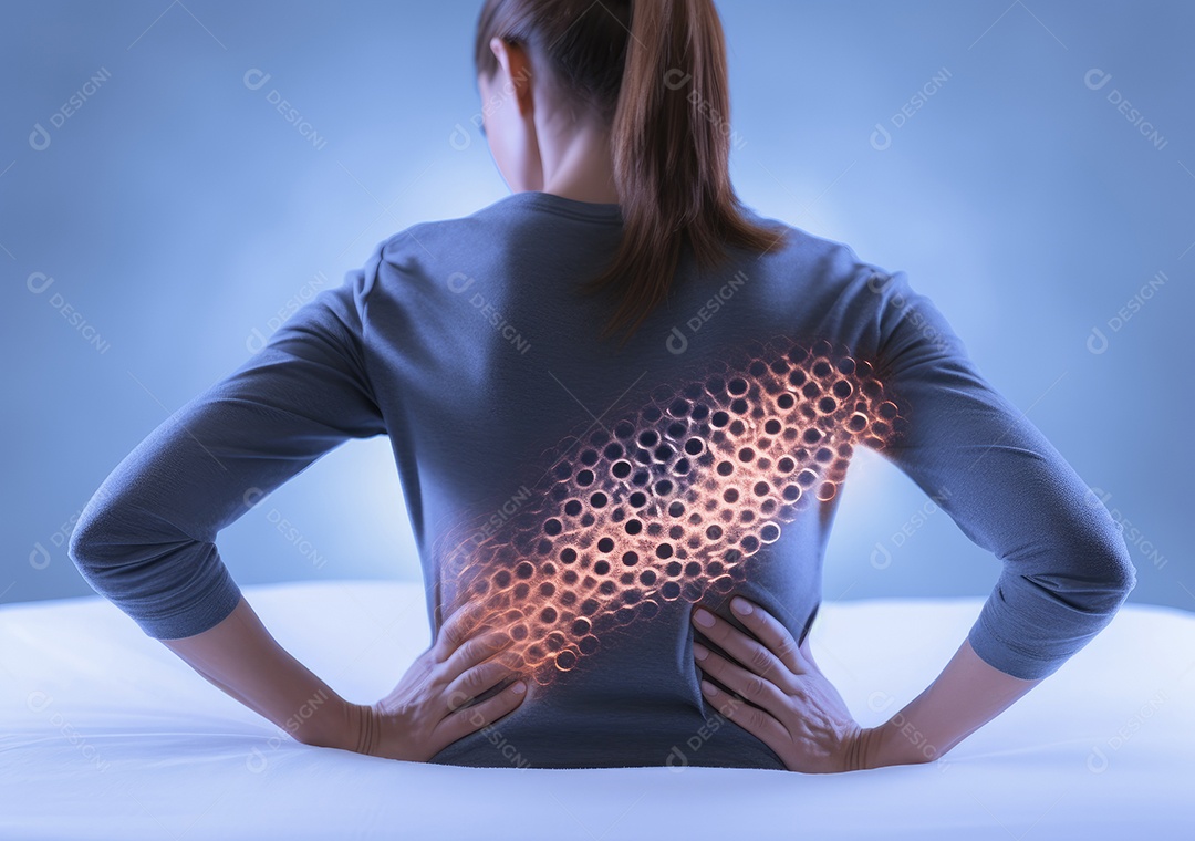 Esta cama não é confortável para mim. mulher segurando suas costas dolorosas.