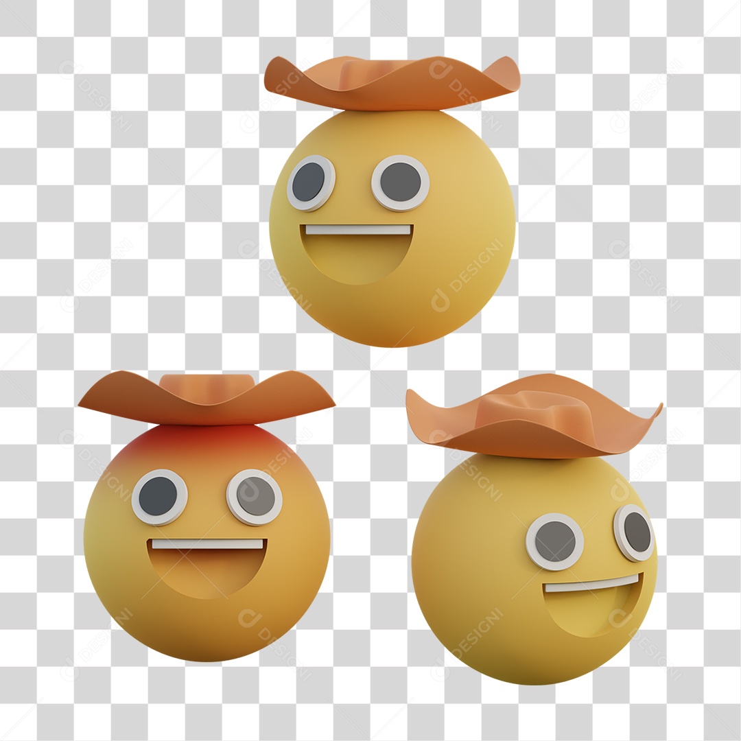 Emojis Carinhas com Chapéu PNG Transparente