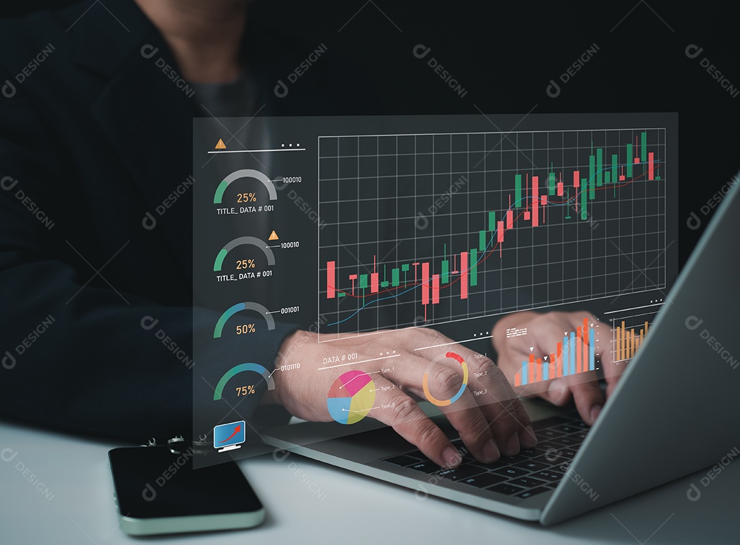 Empresário usando computador para investimento, investimento e finanças