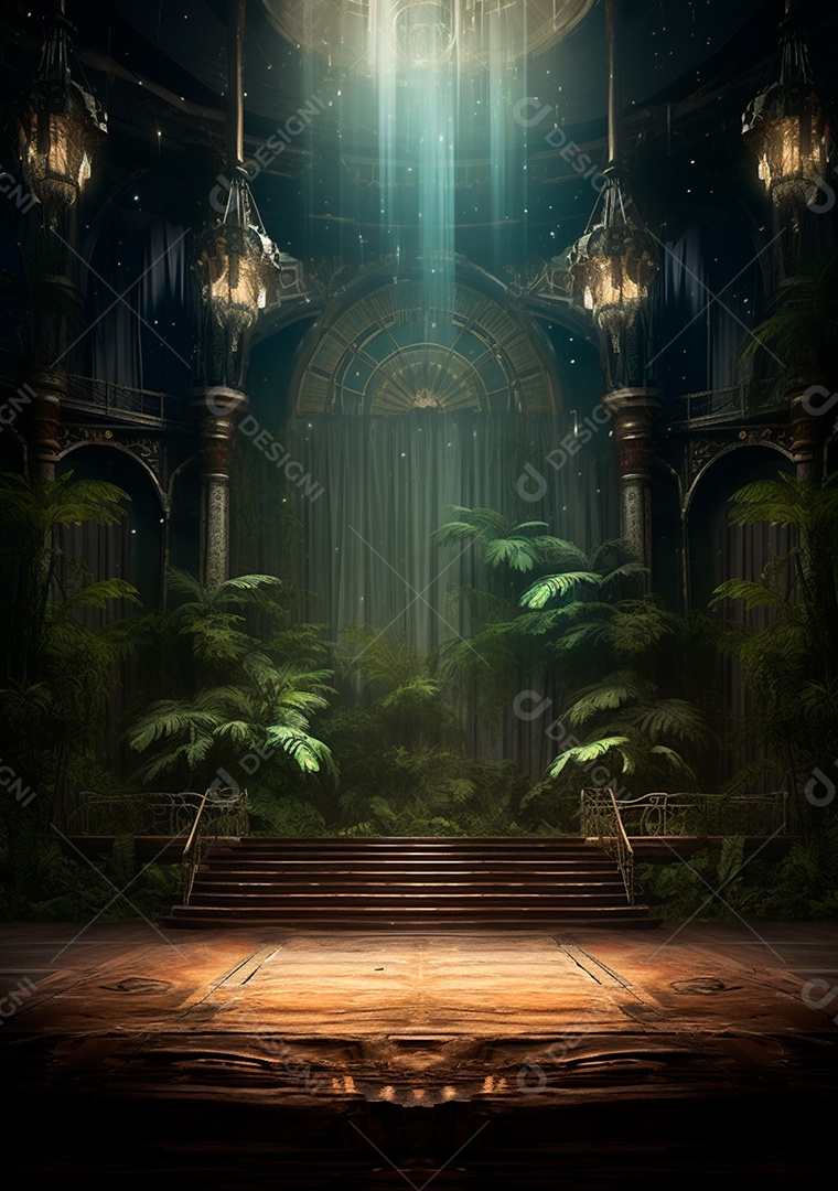 Fundo detalhado de folhagens e plantas, cenas rústicas e interiores