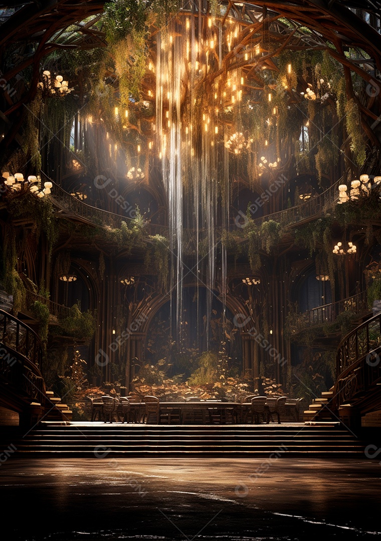 Fundo detalhado de folhagens e plantas, cenas rústicas e interiores