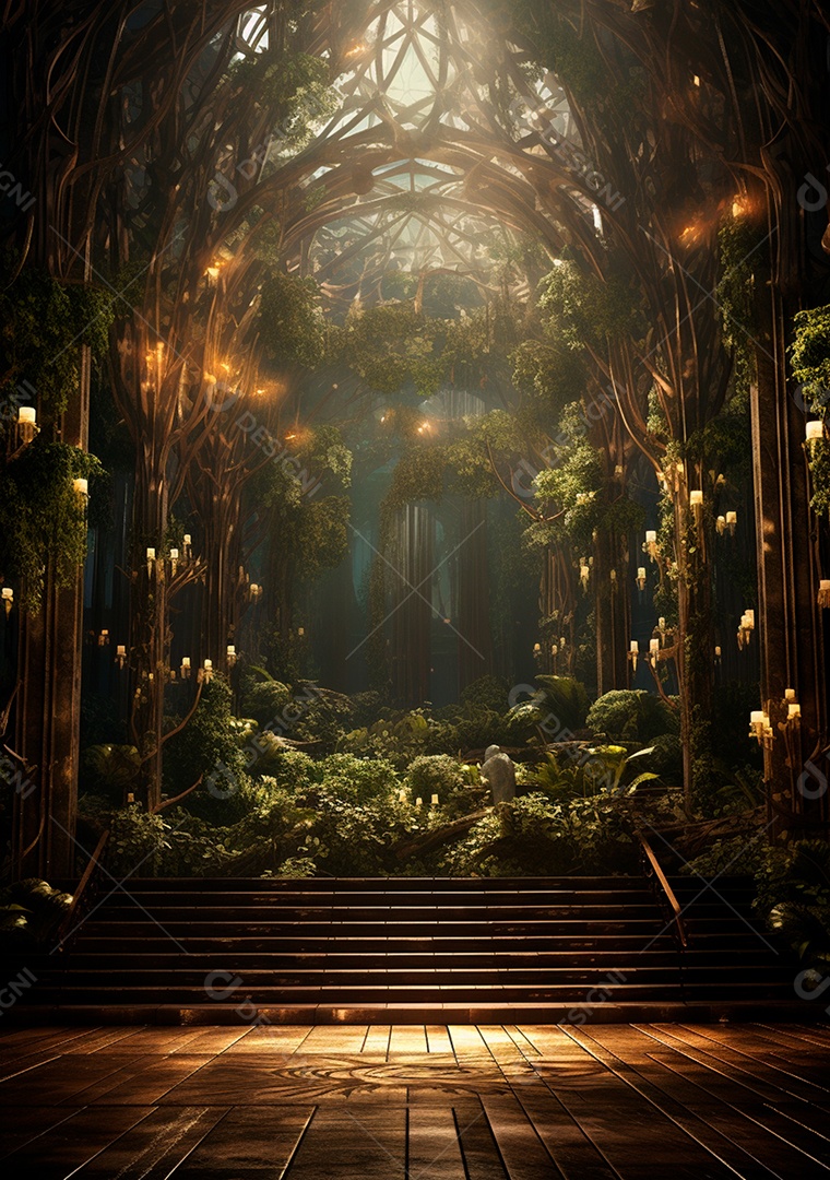 Fundo detalhado de folhagens e plantas, cenas rústicas e interiores