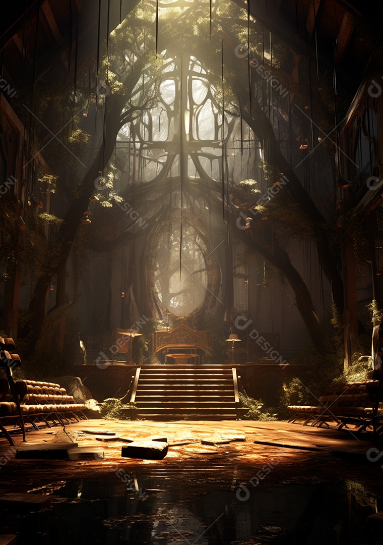 Fundo detalhado de folhagens e plantas, cenas rústicas e interiores