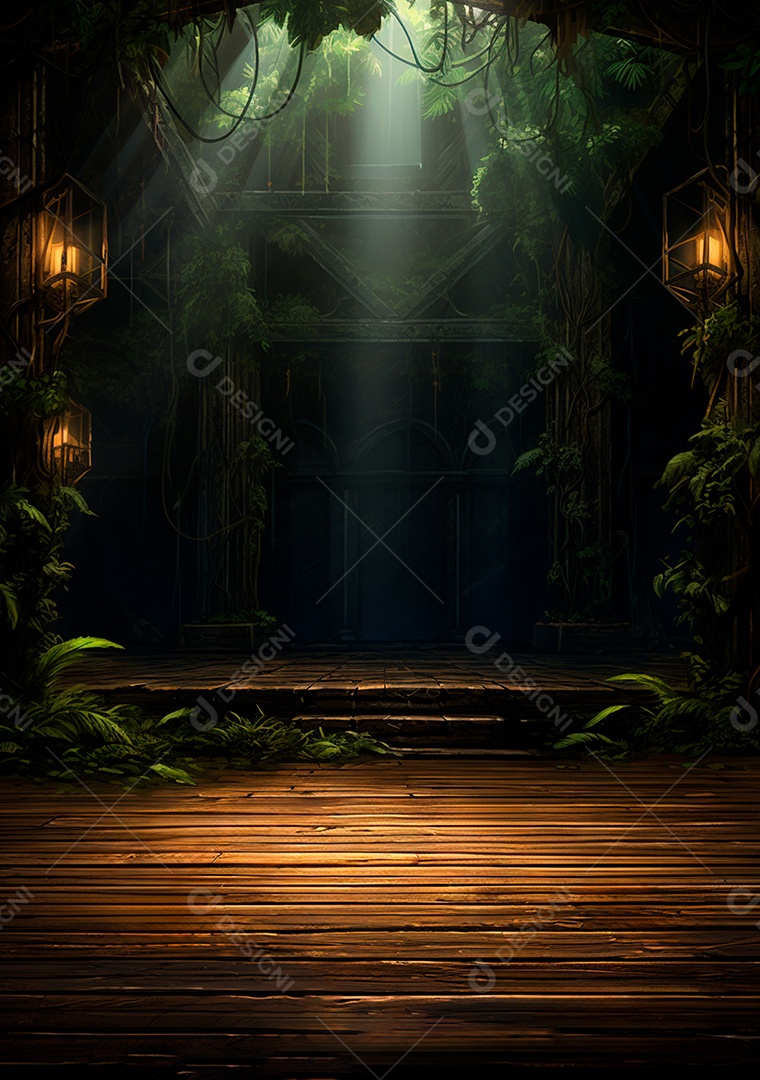 Fundo detalhado de folhagens e plantas, cenas rústicas e interiores