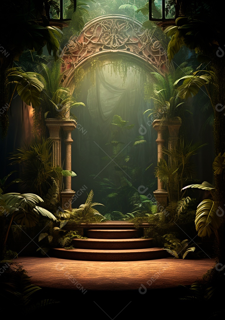 Fundo detalhado de folhagens e plantas, cenas rústicas e interiores