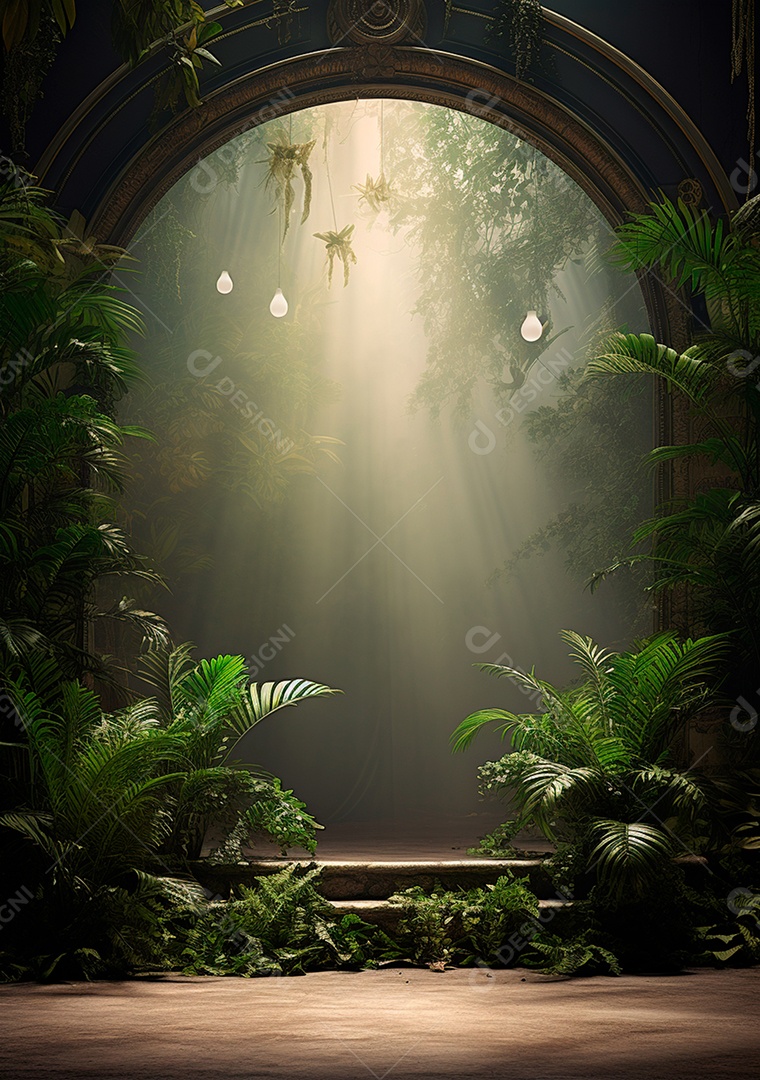 Fundo detalhado de folhagens e plantas, cenas rústicas e interiores