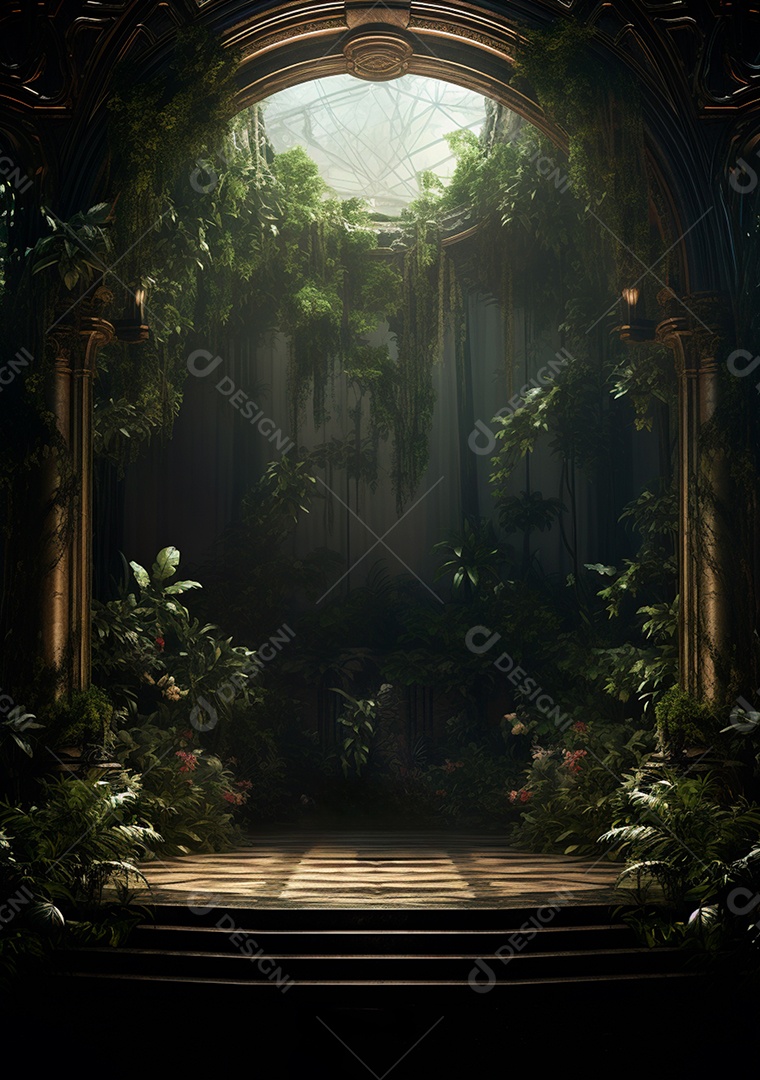 Fundo detalhado de folhagens e plantas, cenas rústicas e interiores