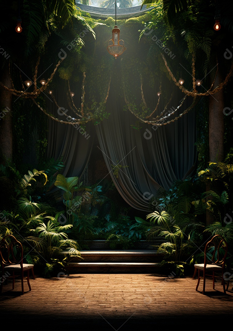 Fundo detalhado de folhagens e plantas, cenas rústicas e interiores