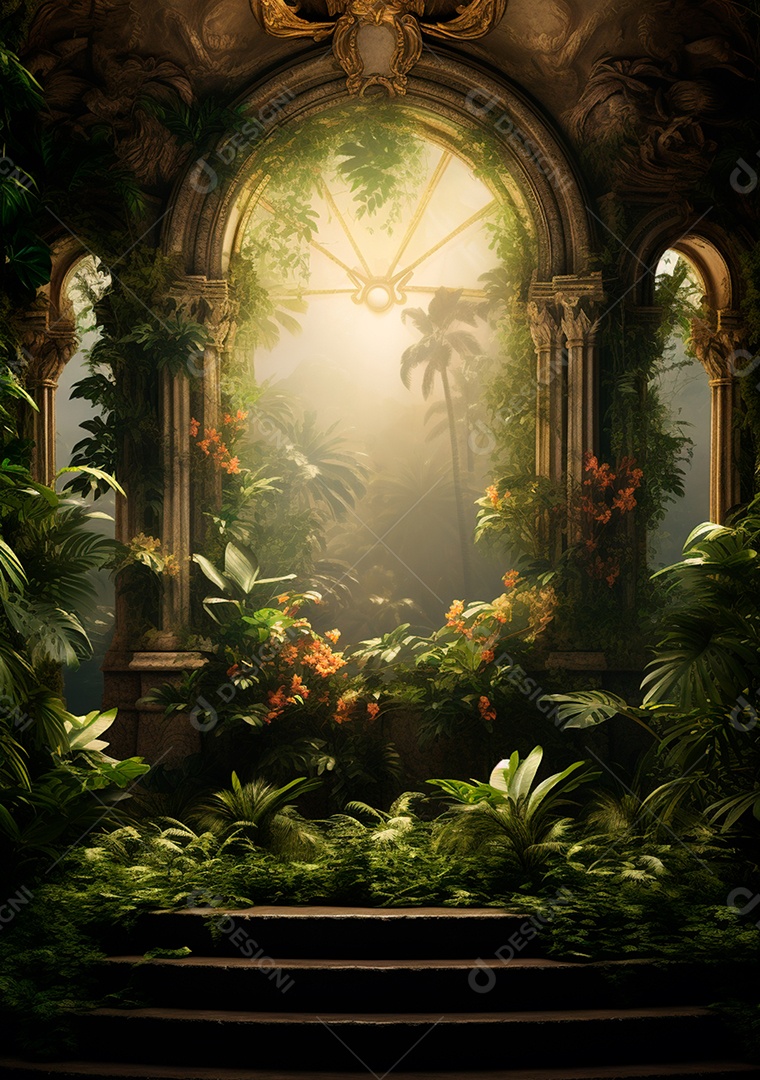 Fundo detalhado de folhagens e plantas, cenas rústicas e interiores