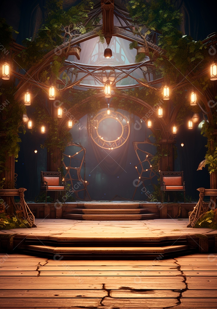 Fundo detalhado de folhagens e plantas, cenas rústicas e interiores