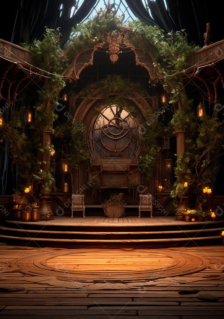 Fundo detalhado de folhagens e plantas, cenas rústicas e interiores