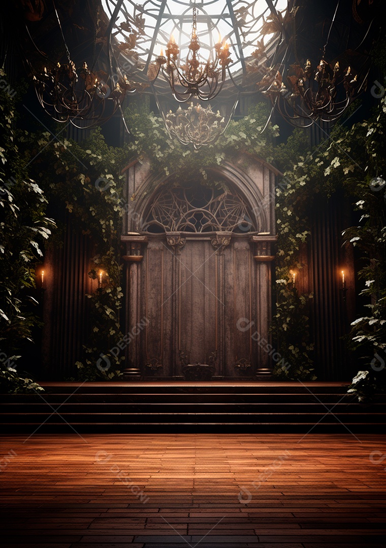 Fundo detalhado de folhagens e plantas, cenas rústicas e interiores