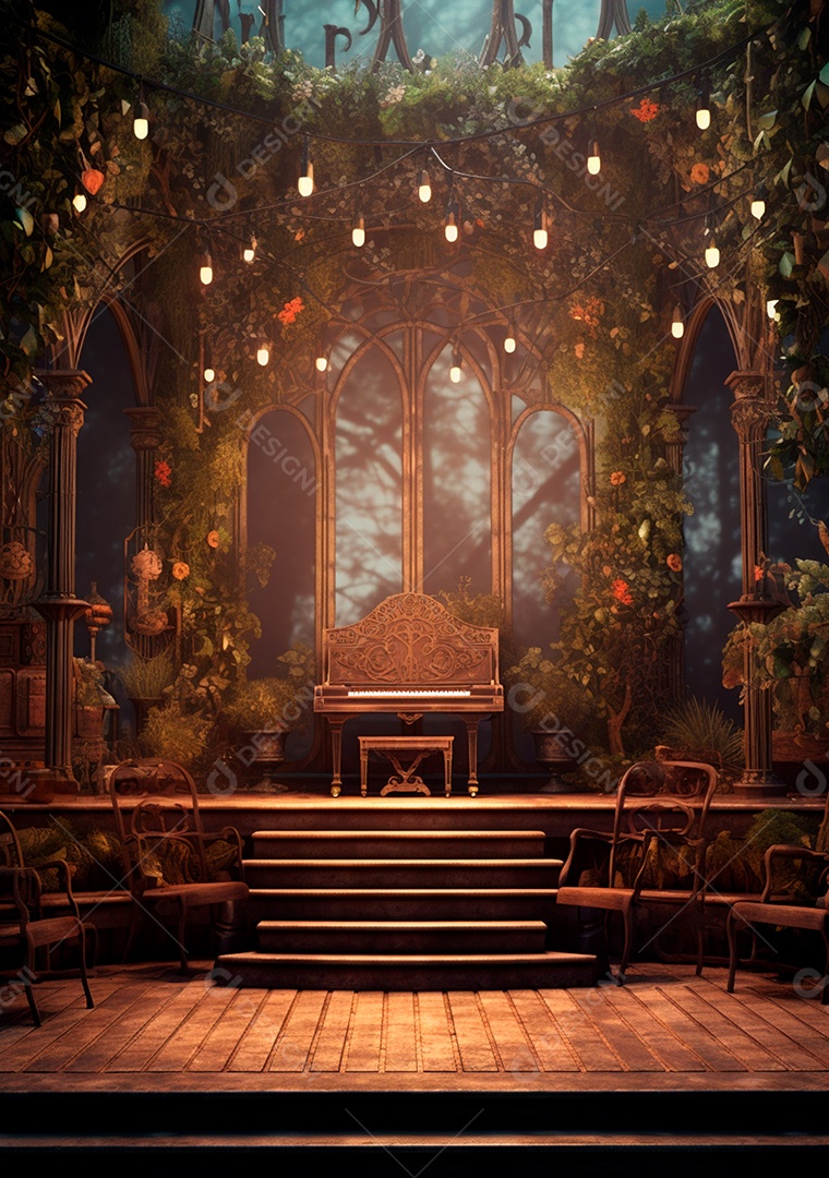 Fundo detalhado de folhagens e plantas, cenas rústicas e interiores