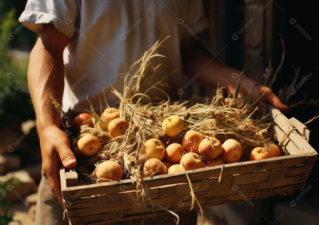 Verduras sobre uma caixa de madeira em uma mesa de madeira