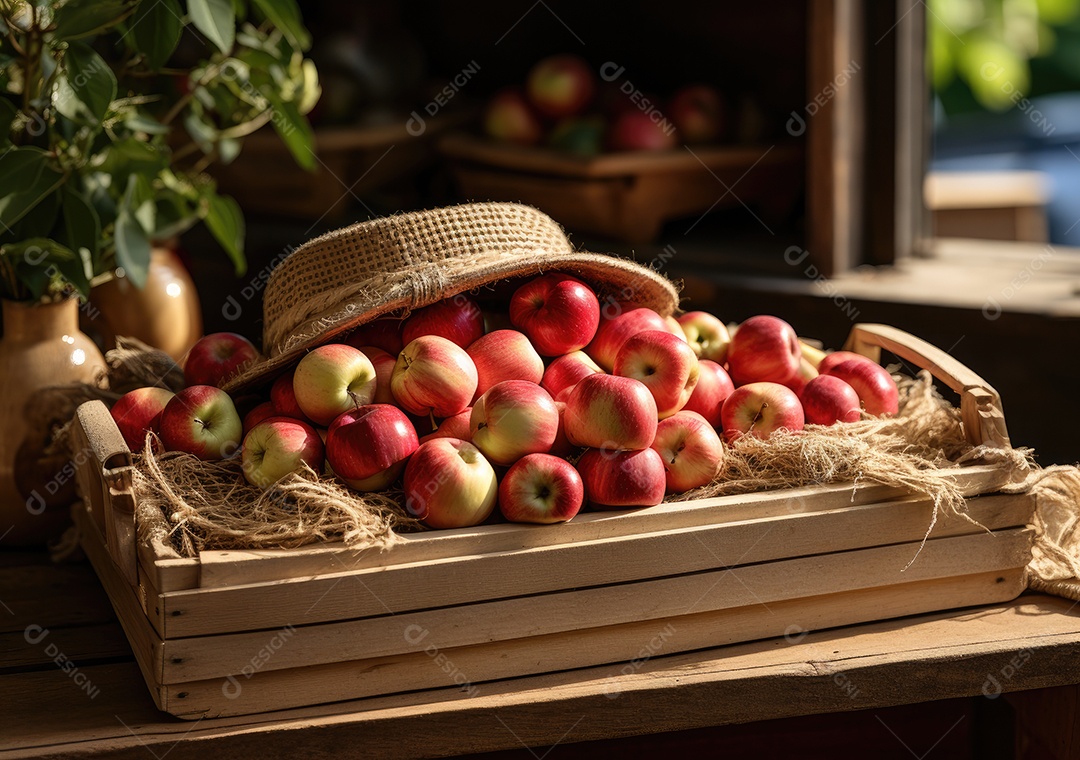 Verduras sobre uma caixa de madeira em uma mesa de madeira