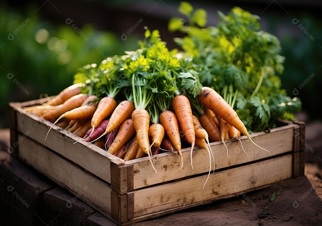 Caixa de madeira com verduras